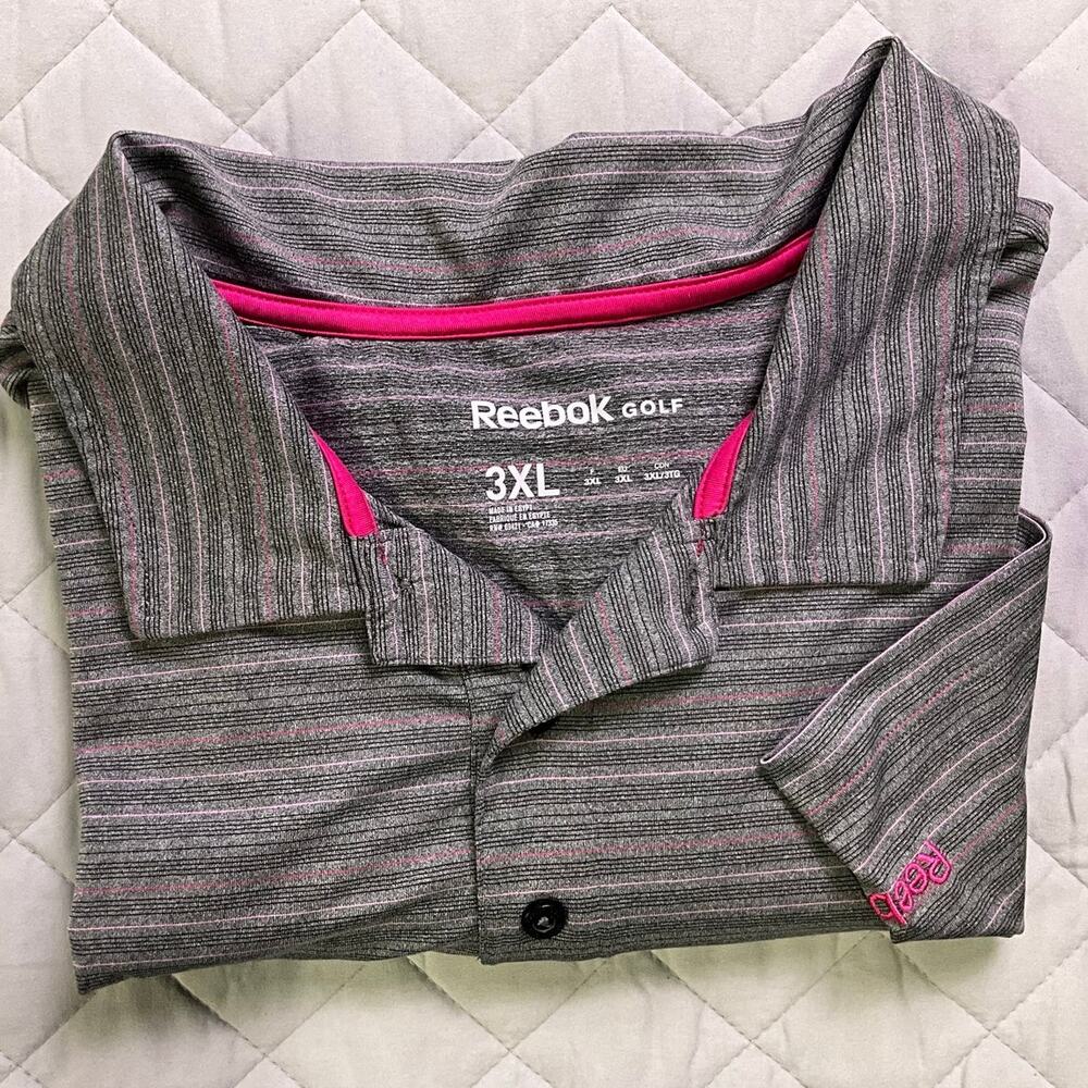 Reebok Golf Men’s Polo Shirt 3XL Gray Black White Pink Short Sleeve Big & Tall